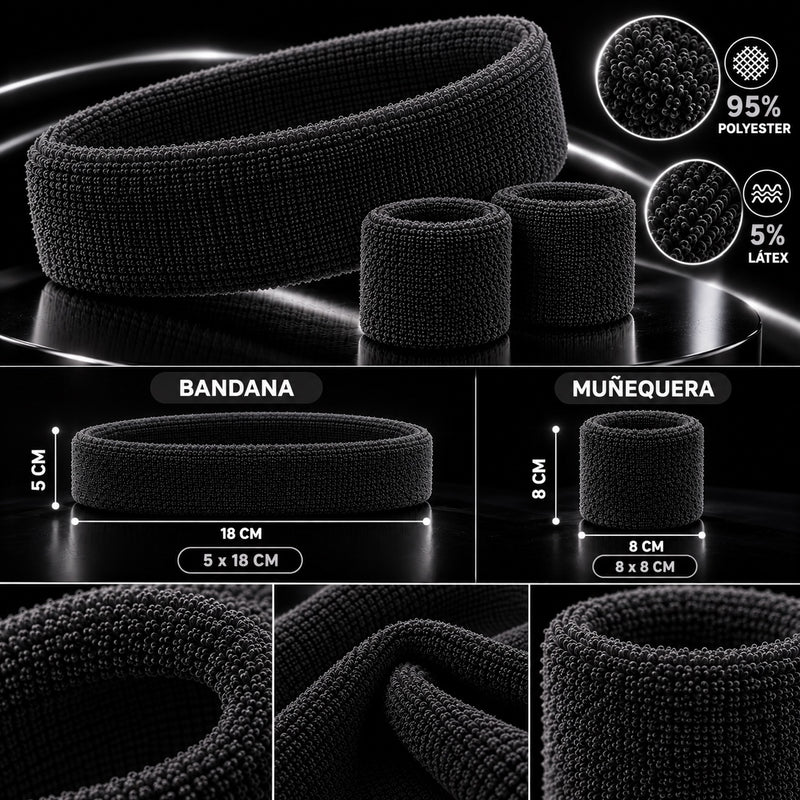Diadema y muñequeras negro