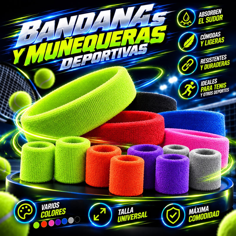 Diadema y muñequeras deportivas de colores