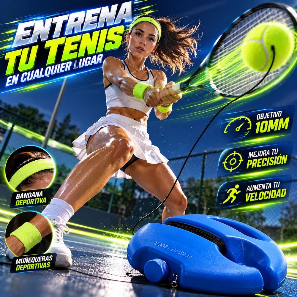 Jugadora entrenando tenis en solitario con el entrenador Tunny